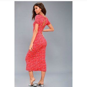 Free People Red Floral Form Fitting Dress